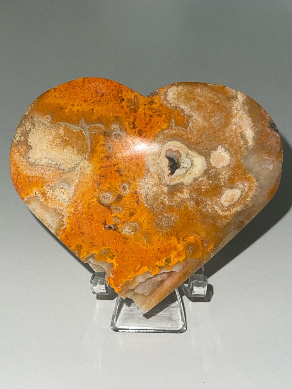 Bumblebee Jasper Heart Carving with Stand Orange / Yellow